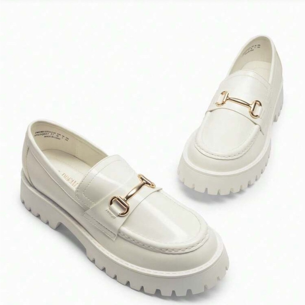 Elegant White Loafers with Gold Accent